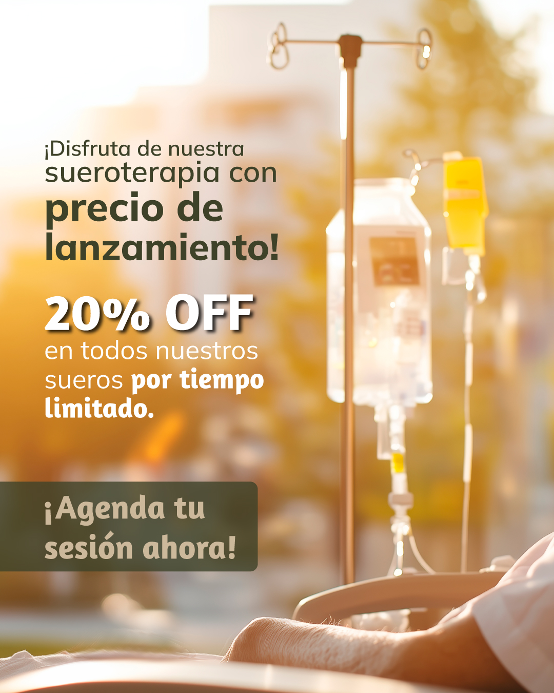 Sueroterapia con precio de lanzamiento: 20% OFF. Agenda tu sesión ahora.